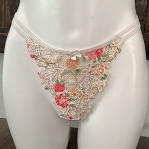 Floral embroidery double string thong Sz-Large